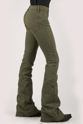 Stetson Womens Olive Green Cotton Blend 921 High Waist Jeans 4 R