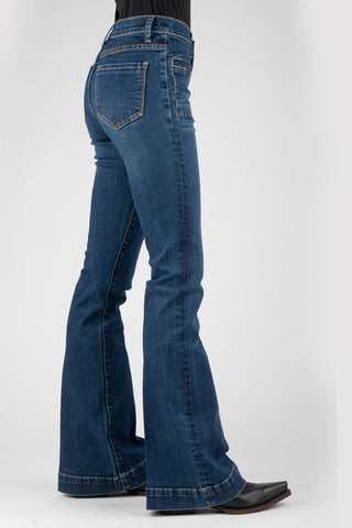 Stetson Womens 921 Plain Back Flare Blue Cotton Blend Jeans