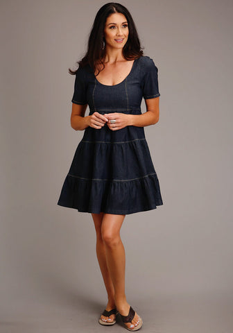 Stetson Womens Contrast Topstitch Dark Denim 76% Cotton/23% Polyester/1% Spandex S/S Dress