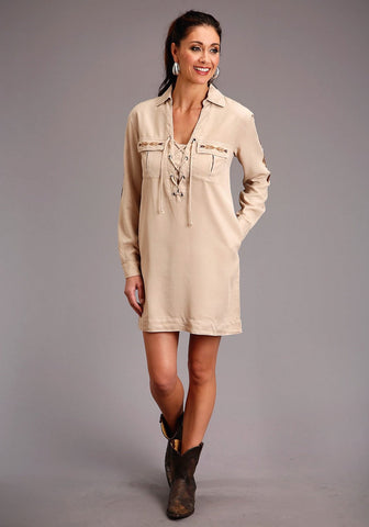 Stetson Womens Khaki Denim Safari-Style L/S Dress M