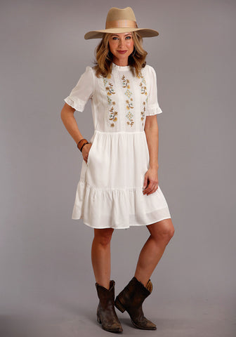 Stetson Womens Cream Rayon/Nylon Flat Weave S/S Dress 8