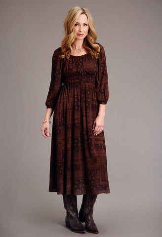 Stetson Womens Patchwork Bandana Brown 100% Rayon L/S Dress