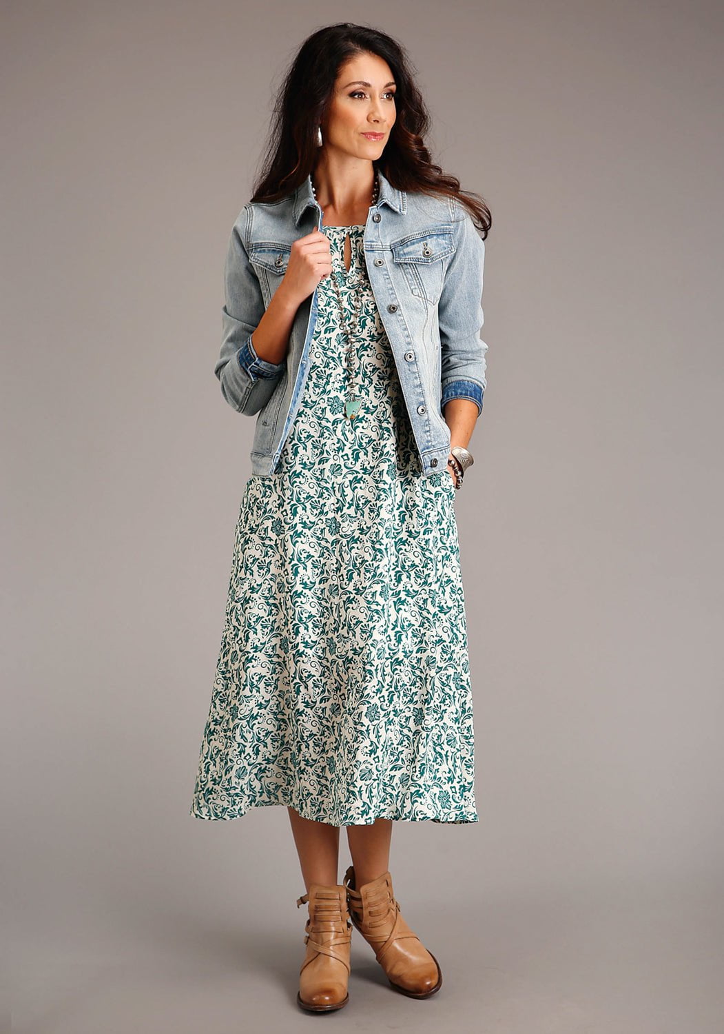 Stetson Womens Floral Jade Green Rayon/Nylon S/L Dress The Western Company Stetson Womens Floral Jade Green Rayon/Nylon S/L Dress The Western Company