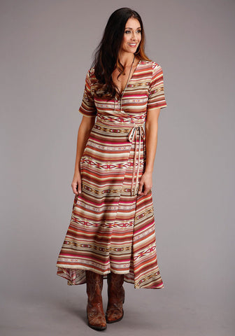 Stetson Womens Red Multi-Color Rayon/Nylon Aztec S/S Dress L