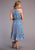 Stetson Womens Blue Multi Polyester Mid-Calf Floral S/L Dress L