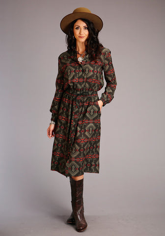 Stetson Womens Southwest Blanket Brown 100% Rayon L/S Dress