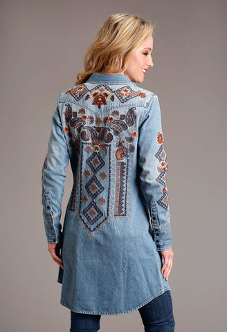 Stetson Womens Floral Paisley Blue 100% Cotton L/S Dress