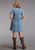 Stetson Womens V-Neck Cross Front Blue Cotton Blend S/L Dress