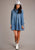 Stetson Womens Pleated Short Blue 100% Cotton L/S Dress