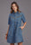 Stetson Womens Antique Nickle Blue 100% Cotton S/S Dress