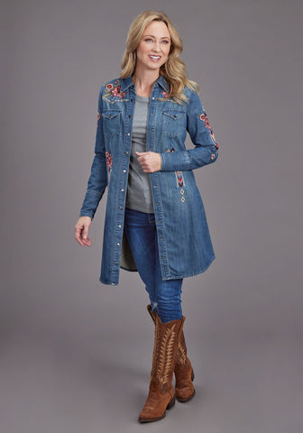Stetson Womens Lavis Embroidery Shirt Dark Denim 100% Cotton L/S Dress
