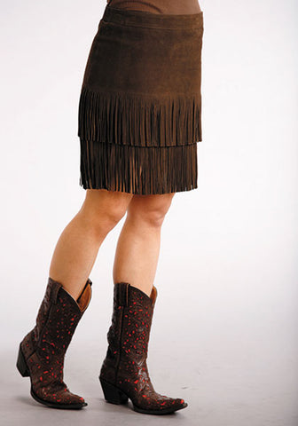 Stetson Womens Suede Fringe Brown Leather Skirt