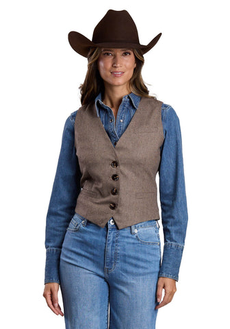 Stetson Womens Herringbone Tweed Brown Poly/Wool Vest