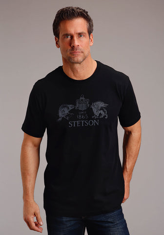 Stetson Mens Beaver Eagle Drawing Black 100% Cotton S/S T-Shirt