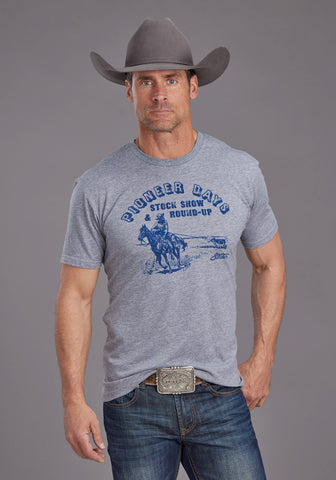 Stetson Mens Pioneer Round Up Grey Cotton Blend S/S T-Shirt