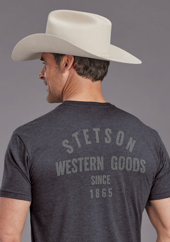 Stetson Mens Western Goods Blue Cotton Blend S/S T-Shirt