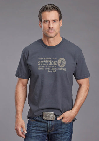 Stetson Mens Trademark USA Grey 100% Cotton S/S T-Shirt