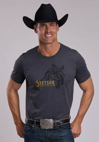 Stetson Unisex Rodeo Bronc Rider Grey Cotton Blend S/S T-Shirt