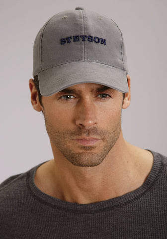 Stetson Unisex Canvas Logo Embroidery Grey 100% Cotton Baseball Cap Hat