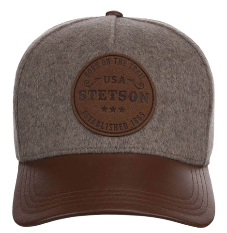 Stetson Unisex Born On The Twill Leather Patch Brown Wool Blend Trucker Cap