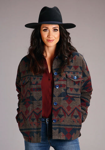 Stetson Womens Navy Multi Wool Blend Aztec Button Jacket L