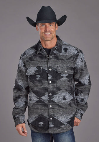 Stetson Mens Aztec Flannel Shirt Black/Gray Poly/Wool Wool Jacket