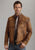 Stetson Mens Brown Burnished Leather Jacket Motorcycle Western Zip Front