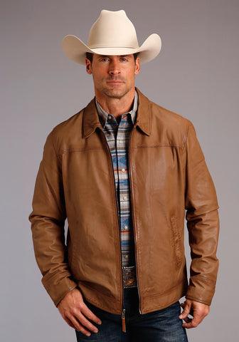 Stetson Mens Zip Front Lightweight Caramel Leather Leather Jacket