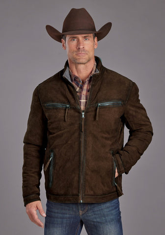 Stetson Mens Smoother Moto Burnt Brown Leather Leather Jacket