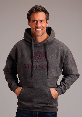 Stetson Mens Crest Logo Grey Cotton Blend Hoodie