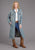 Stetson Womens Long Denim Button Front Blue Cotton Blend Cotton Jacket
