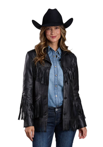 Stetson Womens Fringe Blazer Black Lamb Leather Leather Jacket