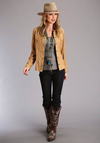 Stetson Womens Unlined Snap Front Brown Suede Leather Jacket