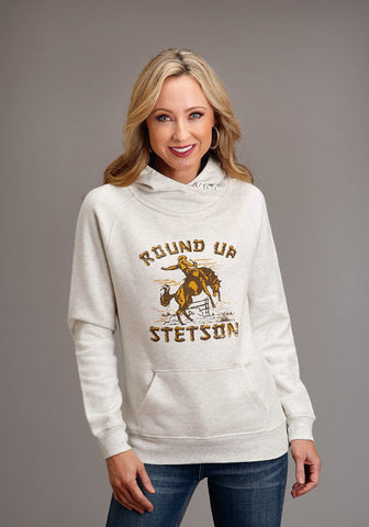 Stetson Womens Round Up White Cotton Blend Hoodie