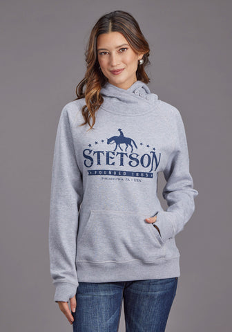 Stetson Womens Horserider Stars Grey Cotton Blend Hoodie