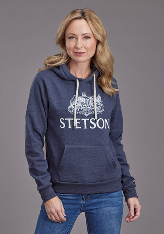 Stetson Womens Crest Logo Heather Navy Cotton Blend Hoodie