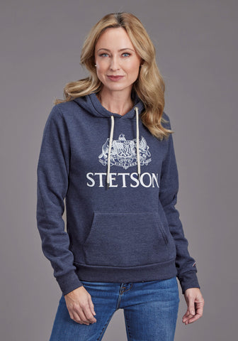 Stetson Womens Crest Logo Heather Navy Cotton Blend Hoodie