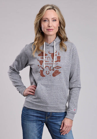 Stetson Womens Hats Boots Longhorn Grey Cotton Blend Hoodie