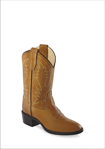 Old West Tan Childrens Boys Corona Calf Leather Round Toe Cowboy Boots 13.5 D
