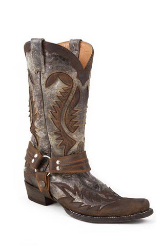 Stetson Mens Rocker Harness Brown Finished Leather Western Cowboy Boots 10 EE