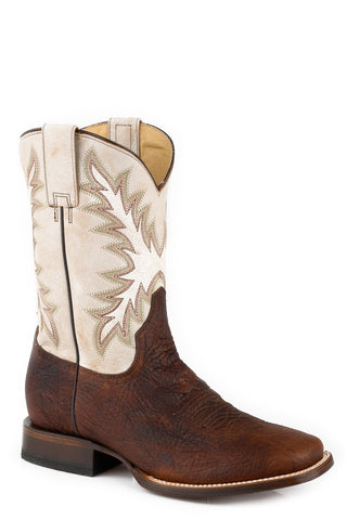 Stetson Mens Cole Cognac Bison Leather Cowboy Boots