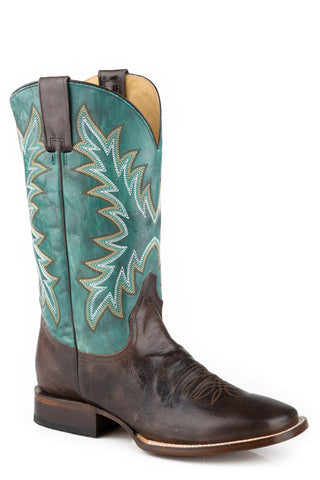 Stetson Mens Cole Brown/Turquoise Leather Cowboy Boots