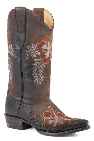 Stetson Womens Aloha Brown Leather Cowboy Boots