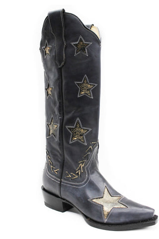 Stetson Womens Big Star Black Leather Cowboy Boots