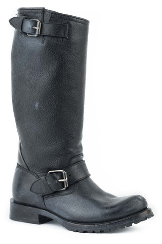 Stetson Womens Streetwise Black Leather Motorcycle Boots