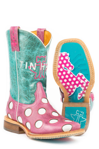 Tin Haul Girls Little Miss Dotty Pink Leather Cowboy Boots