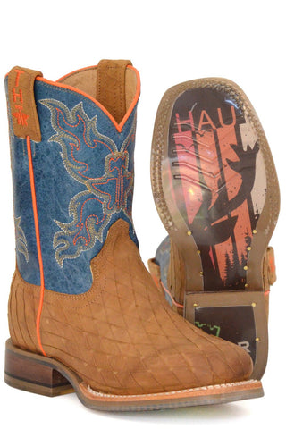 Tin Haul Kids Unisex Crossed Tan Leather Cowboy Boots