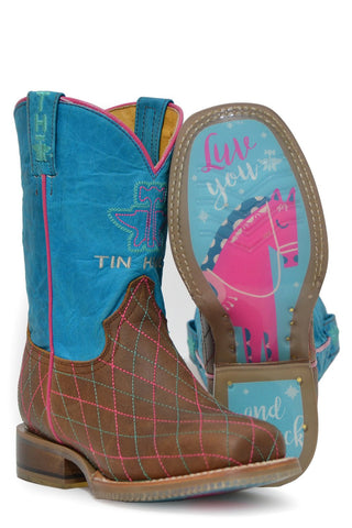 Tin Haul Kids Girls Hearts and Colts Brown Leather Cowboy Boots