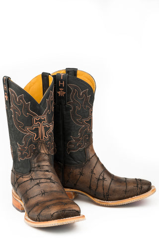 Tin Haul Mens Keep Out Longhorn Dark Brown/Black Leather Cowboy Boots