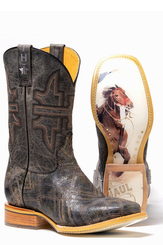 Tin Haul Mens Black Leather Latidudes Team Rodeo Cowboy Boots 8 D